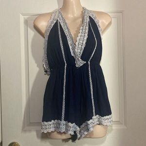 ILLA ILLA Navy & Lace Halter Tie Romper